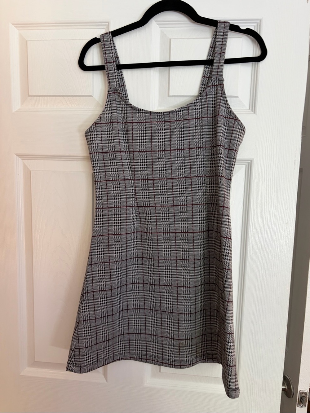 Forever 21 Gray and Black Plaid Mini Dress with Burgundy Accents
